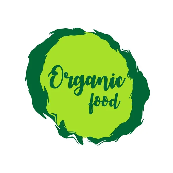 Organic Food Green Labels Vector Vintage Illustration Circle Sticker — Stock Vector