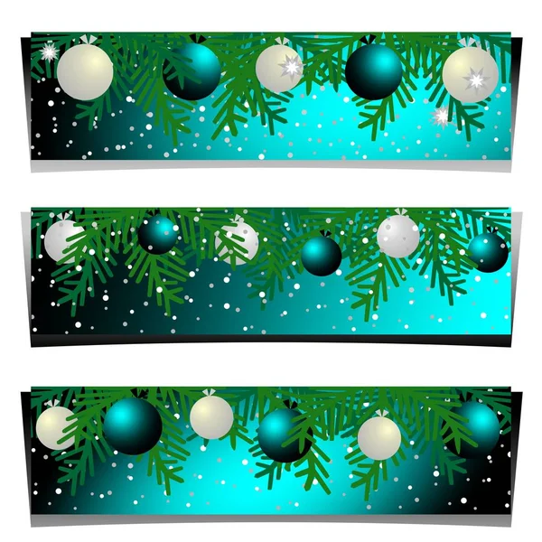 Conjunto Três Bandeiras Natal Com Bolas Ramos Abeto Ilustração Gráfica — Vetor de Stock