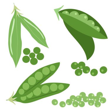 Bezelye ikonları koy. Ekolojik sebzelerin vektör klipsi.