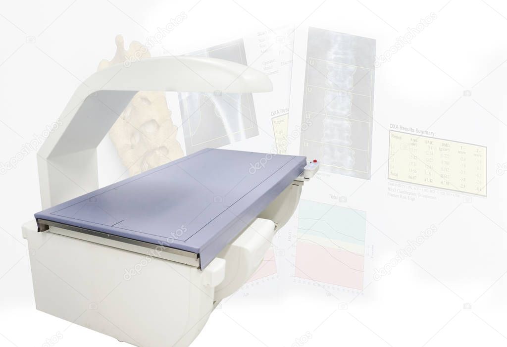 Close up Bone densitometry machine .Surface blurry image and Image contains excessive noise, film grain.