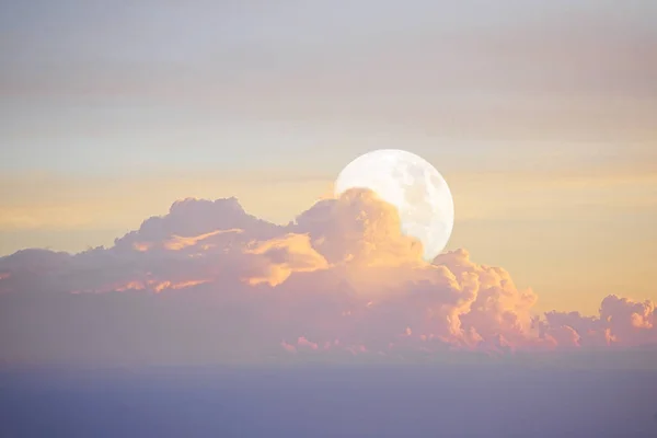 White moon in the  sky before sunset, The moon rose at Early Evening, Beautiful nature background.Elements of this image furnished by NASA.