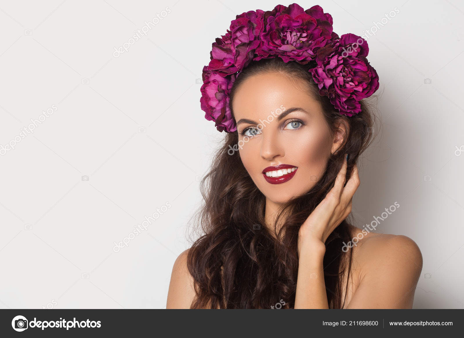 Beauty Sexy Model Girl Peony Flowers Wreath Beautiful Brunette Young Stock Photo Image By C Ovcharenkoviktoria