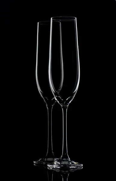 Two champagne glasses on black — Stock Photo, Image