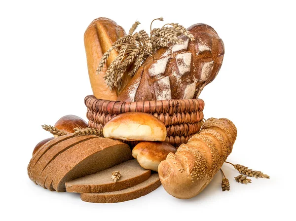 Basket Bread Isolated White Background — Stock Photo, Image