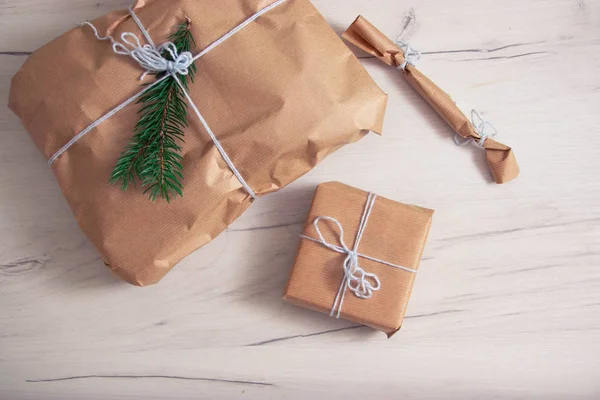 Dárkové Krabice Modrým Vláknem Luxusní Novoroční Dárek Vánoční Dárek Vánoční — Stock fotografie