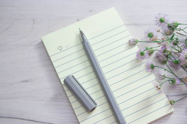 Planlama defter, Not defteri, papatya çiçekleri, üstten görünüm, kopya alanı gün.