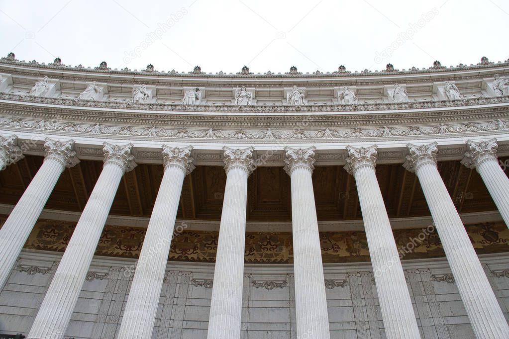 Looking up at the columns for the Alter of the Fatherland in Rome, Italy