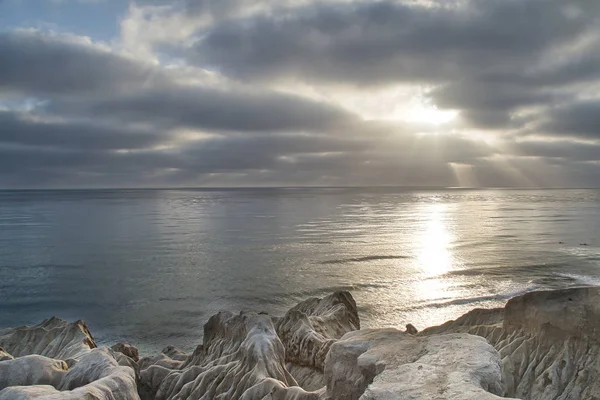 Soleil Couche Travers Les Nuages Dessus Océan Pacifique Large Californie — Photo