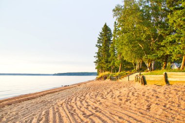 Lines in the sandy beach of Waskesiu Lake in Prince Albert National Park of Canada. clipart