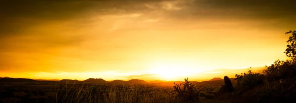 Coucher de soleil doré Panorama sur un paysage désertique — Photo