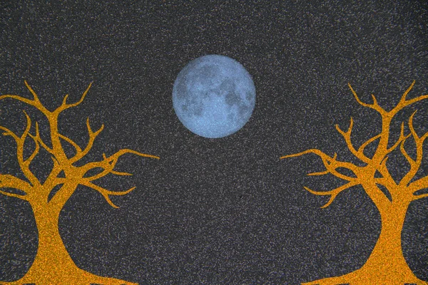 Abstrakt fall bakgrundsbild av träd med en blå måne — Stockfoto