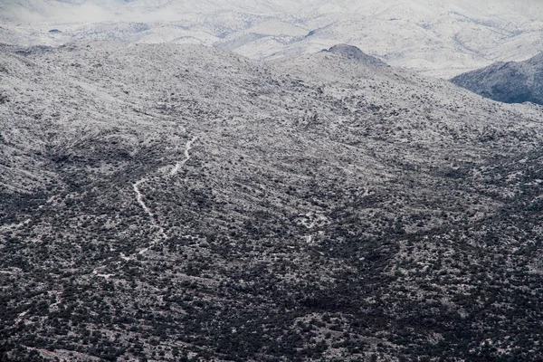 Die Schneebedeckte Wüste Von Arizona Mit Weit Entfernten Bergen — Stockfoto