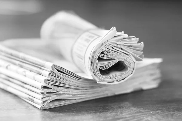 Newspapers Folded Rolled Stacked Pile Selective Focus — Stock Photo, Image