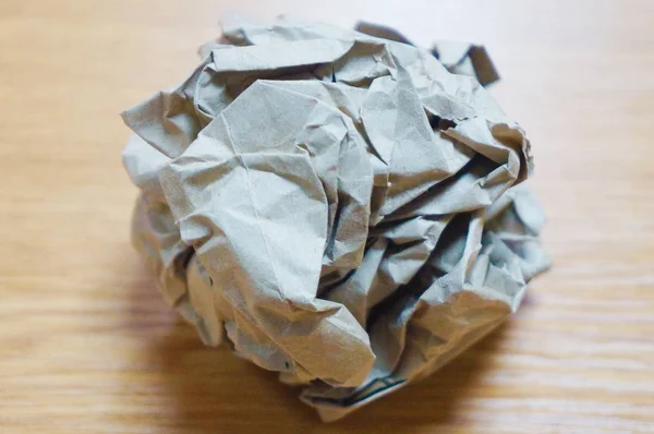 Crumpled Paper Ball Wooden Table Close — Stock Photo, Image
