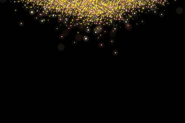 Arany Csillogó Eső Elszigetelt Fekete Háttér Ünnepi Overlay Textúra Számára Stock Kép