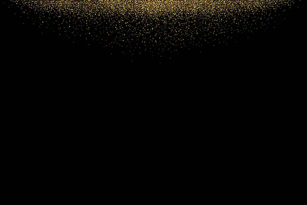 Gold glitter rain isolated on black background. Festive overlay texture for congratulation. Golden confetti explosion, illustration