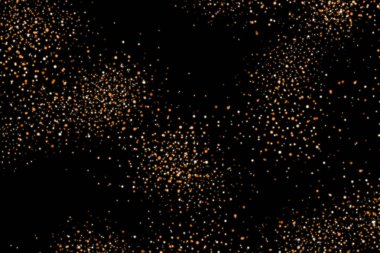 Altın parıltı patlama. Altın parçacıkları sıçraması. Siyah arka plan üzerine izole soyut grenli doku
