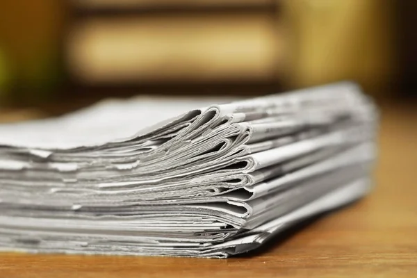 Pile Fresh Morning Newspapers Table Office Latest Financial Business News — Stock Photo, Image