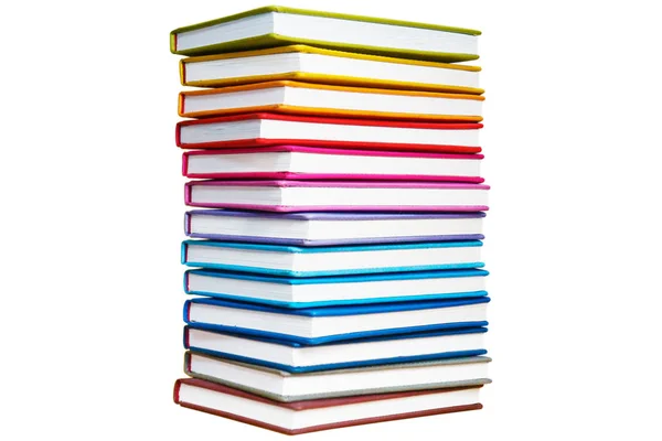 Books Lot Books Bright Covers One Vertical Pile Isolated White — Stock Photo, Image