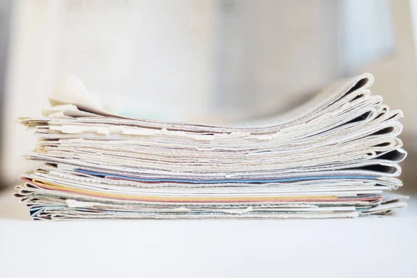 Pile Fresh Morning Newspapers Table Office Latest Financial Business News Stock Image