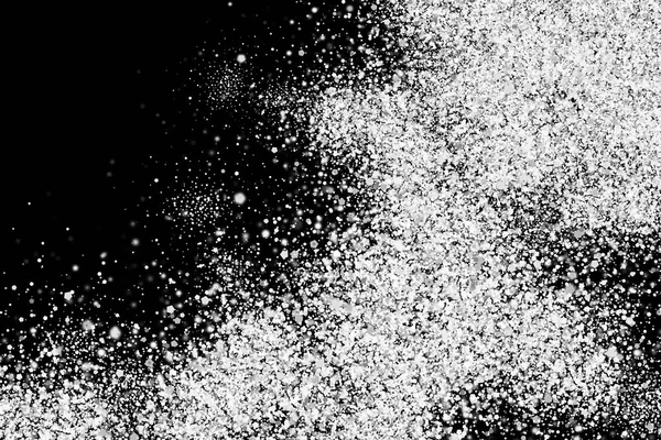 Explosão Neve Textura Branca Granulada Abstrata Isolada Sobre Fundo Preto — Fotografia de Stock