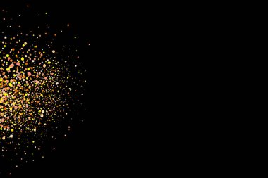 Siyah arka plan üzerine izole altın glitter yağmur. Kutlama için festival yerleşim dokusu. Altın konfeti patlama, illüstrasyon