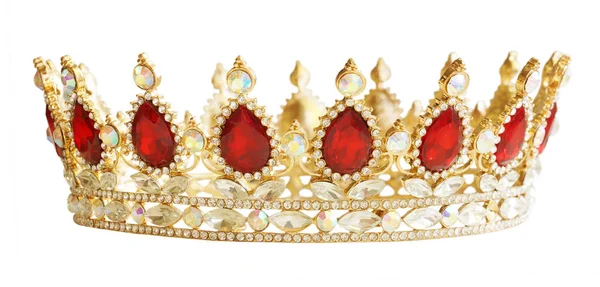 Zlatá Koruna Červenými Bílými Diamanty Zlatý Diadém Pro Princeznu Drahé — Stock fotografie