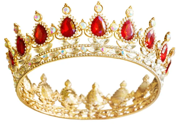 Goldene Krone Mit Roten Und Weißen Diamanten Gold Diadem Für — Stockfoto