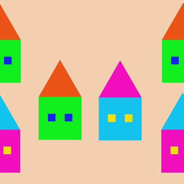 Nahtloses Muster Abstrakter Farbenfroher Häuser — Stockfoto