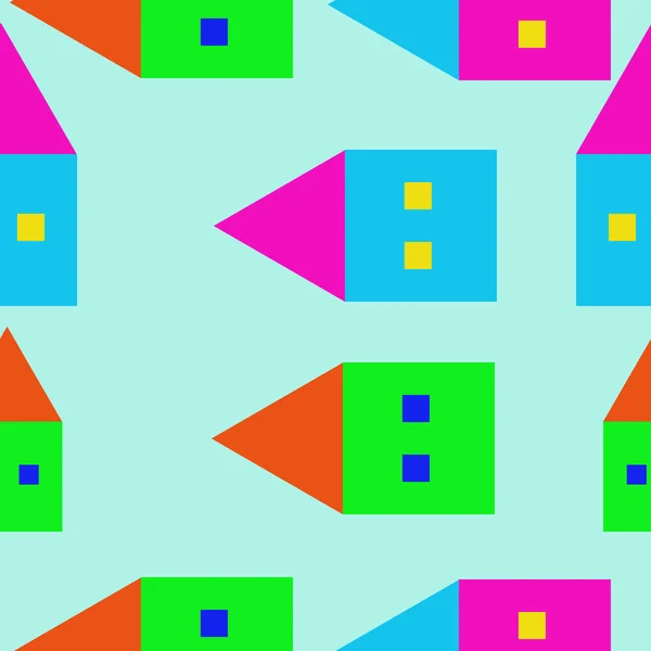 Bezproblemowy Wzór Abstrakcyjnych Kolorowych Domów — Zdjęcie stockowe