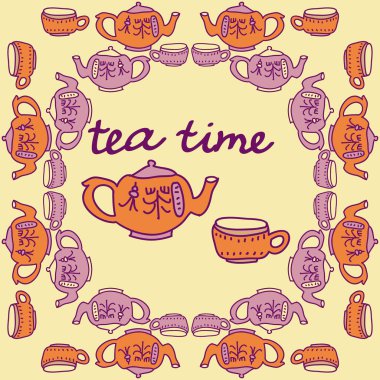 Soyut çaydanlık ve bardak dikişsiz desen