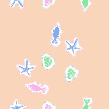 Balıklar ve denizyıldızları ile soyut deniz tasarımları Dikişsiz desen 