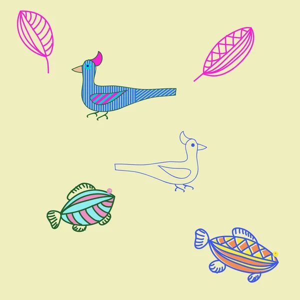 Płynny Wzór Abstrakcyjnych Ptaków Ryb — Zdjęcie stockowe