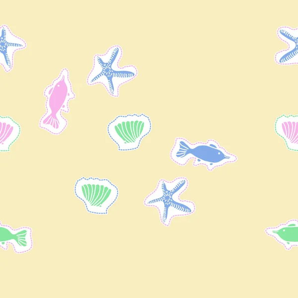 Padrão Sem Costura Desenhos Marinhos Abstratos Com Peixes Estrelas Mar — Fotografia de Stock