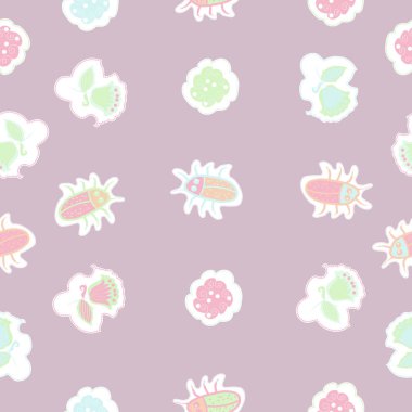 Soyut renkli çiçekler ve böcekler Dikişsiz desen