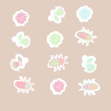 Soyut renkli çiçekler ve böcekler Dikişsiz desen