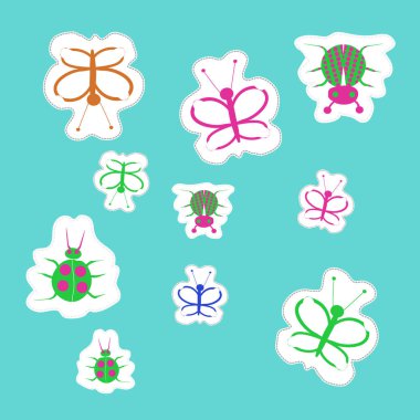 Soyut renkli çiçekler ve böcekler Dikişsiz desen