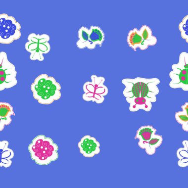 Soyut renkli çiçekler ve böcekler Dikişsiz desen