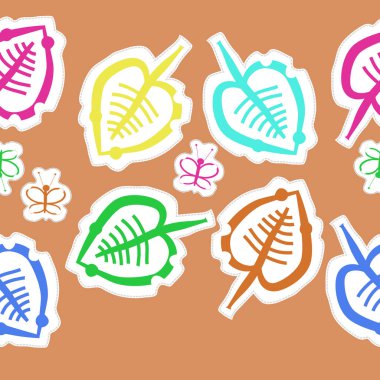 komik kelebekler ve yaprakları ile renkli desen