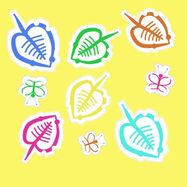 komik kelebekler ve yaprakları ile renkli desen