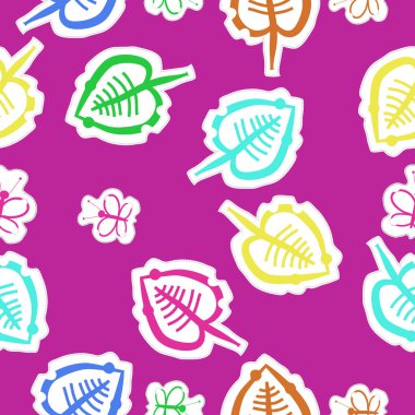 komik kelebekler ve yaprakları ile renkli desen