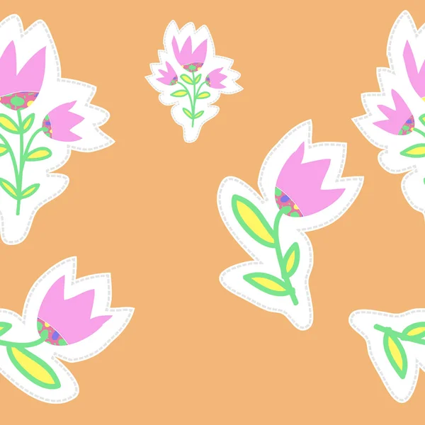 Pola Motif Bunga Yang Tak Berjahit Daun Dan Tulip - Stok Vektor