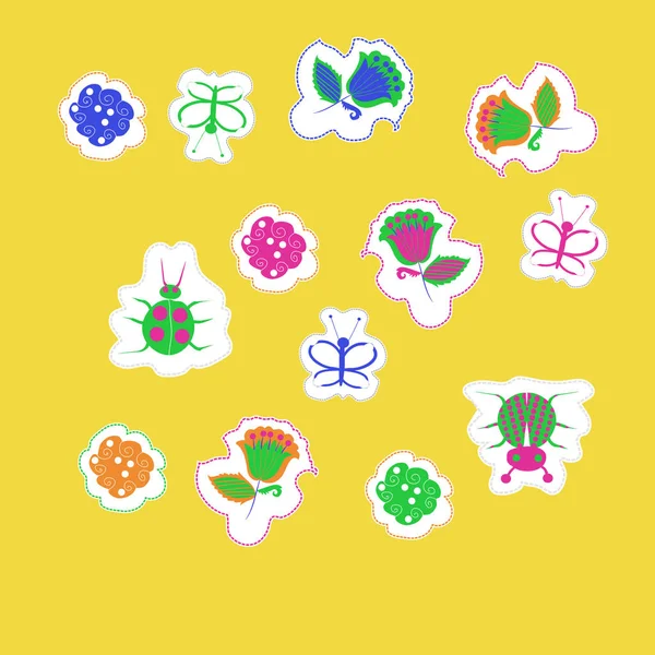 Soyut Renkli Çiçekler Böcekler Dikişsiz Desen — Stok Vektör