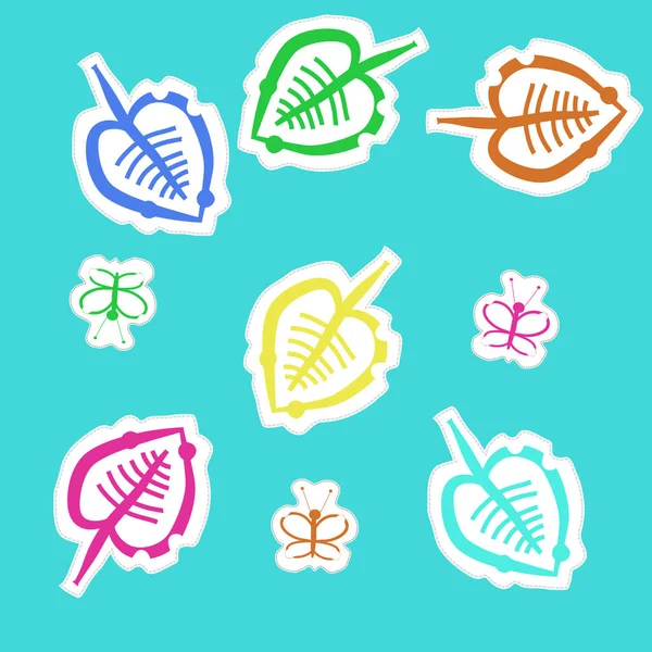 Motif Coloré Avec Des Papillons Drôles Des Feuilles — Image vectorielle
