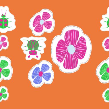 Soyut renkli çiçekler ve böcekler Dikişsiz desen