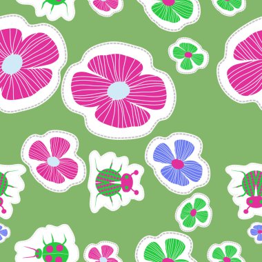 Soyut renkli çiçekler ve böcekler Dikişsiz desen