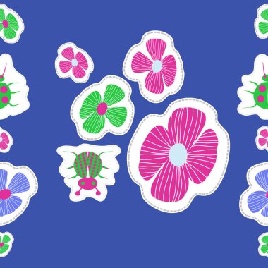 Soyut renkli çiçekler ve böcekler Dikişsiz desen