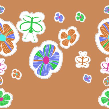 Soyut renkli çiçekler ve kelebekler Dikişsiz desen