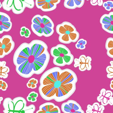 Soyut renkli çiçekler ve kelebekler Dikişsiz desen