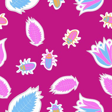 Soyut basit çiçekler ve böceklerin kusursuz deseni